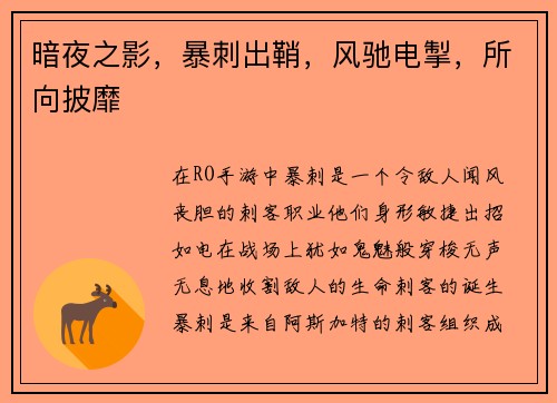 暗夜之影，暴刺出鞘，风驰电掣，所向披靡
